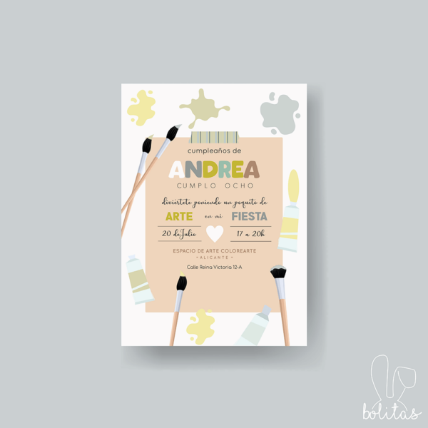 Invitación Cumpleaños Infantil Artista - Imagen 2