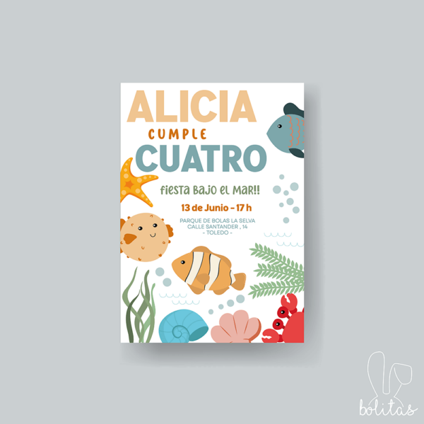 Invitación Cumpleaños Infantil Bajo el mar - Imagen 2