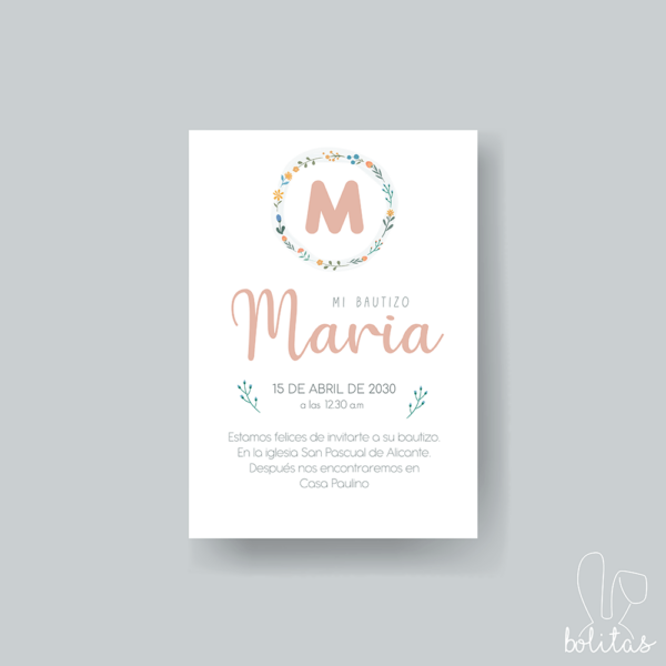 Invitación Bautizo Corona Rosa - Imagen 2