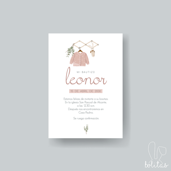 Invitación Bautizo Ropita Rosa - Imagen 2