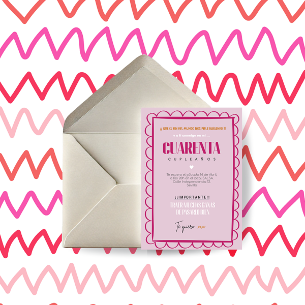 Invitación cumpleaños adulto marco rosa