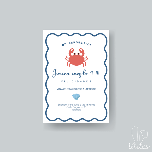 Invitación Cumpleaños Infantil Cangrejito - Imagen 2
