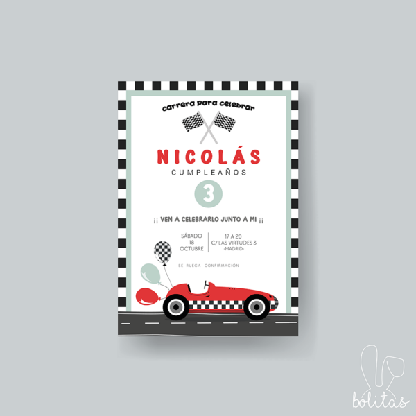 Invitación Cumpleaños Infantil Carreras - Imagen 2