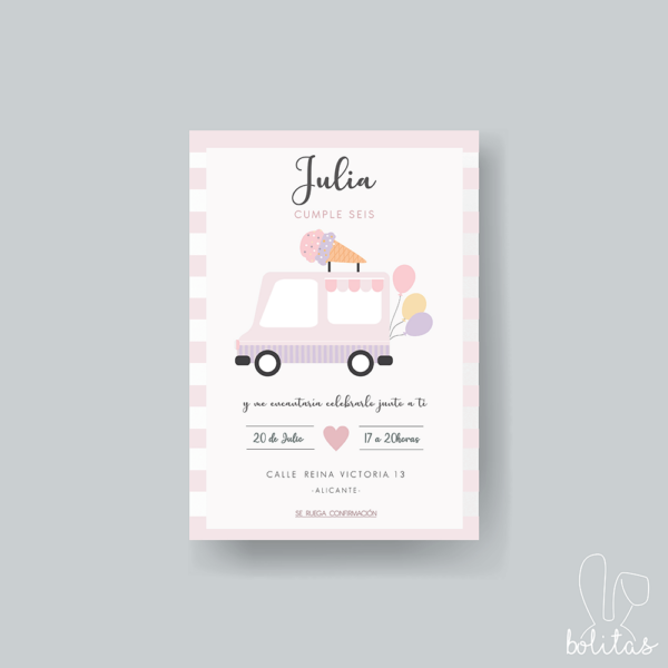 Invitación Cumpleaños Infantil Helados Rosa - Imagen 2