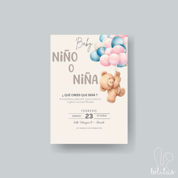 Invitación revelación sexo del bebé globos - Imagen 2