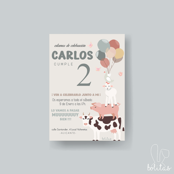 Invitación Cumpleaños Infantil Granja - Imagen 2
