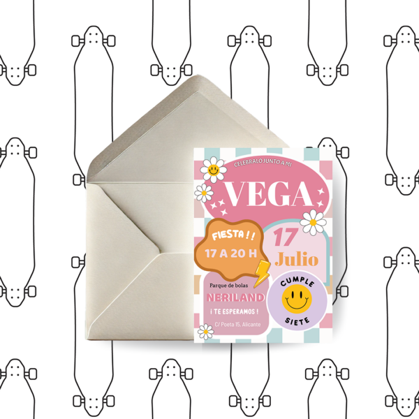 Invitación Cumpleaños Infantil Cara Sonriente Rosa