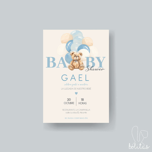 Invitación Baby Shower Osito Azul - Imagen 2