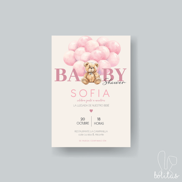 Invitación Baby Shower Osito Rosa - Imagen 2