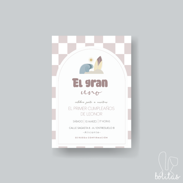 Invitación Cumpleaños Infantil Surf Rosa - Imagen 2