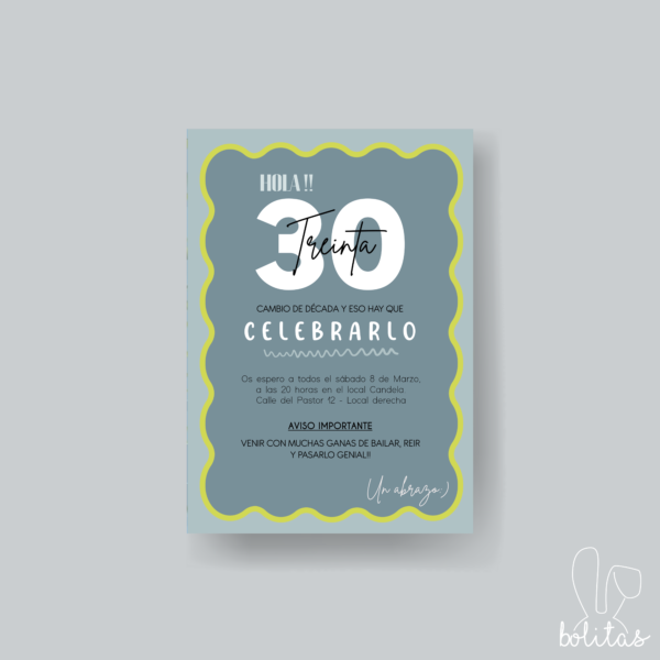 Invitación cumpleaños adulto onda azul - Imagen 2