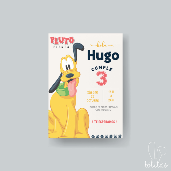 Invitación Cumpleaños Disney Pluto - Imagen 2