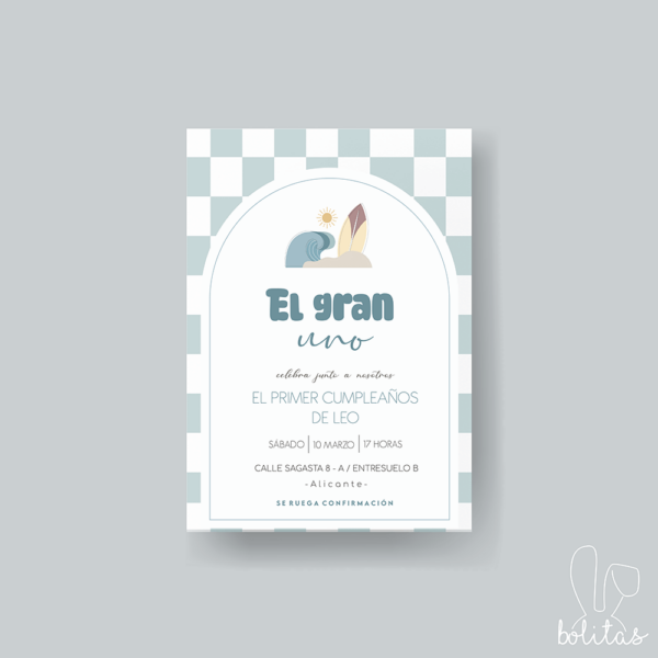 Invitación Cumpleaños Infantil Surf Azul - Imagen 2
