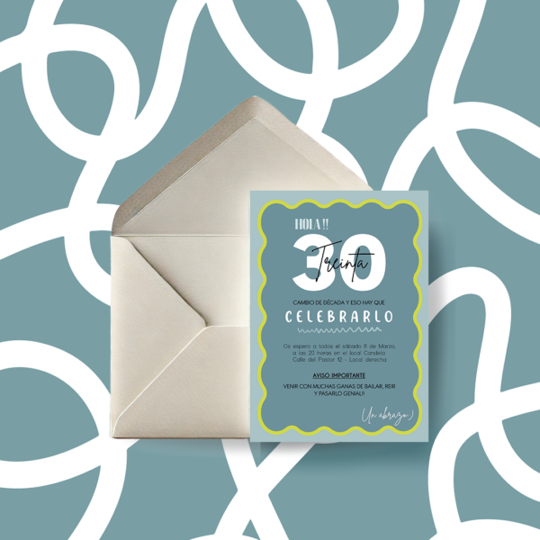 Invitación cumpleaños adulto onda azul