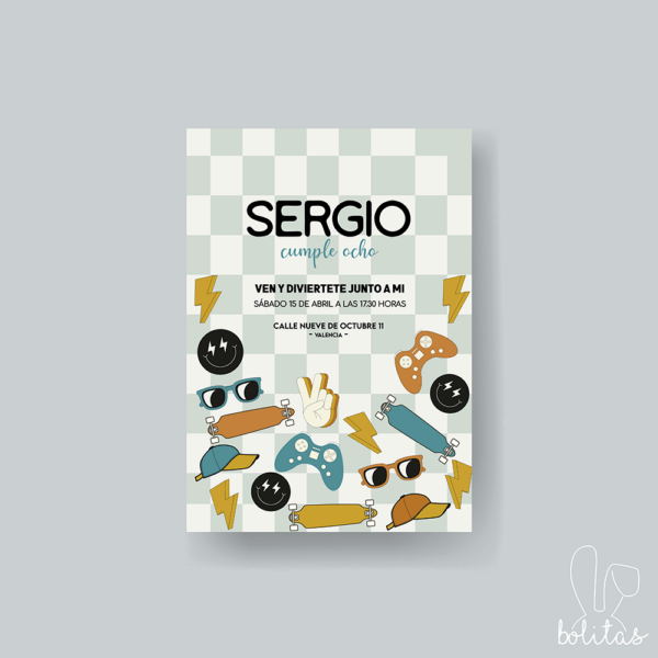 Invitación Cumpleaños Infantil Vibes Azul - Imagen 2