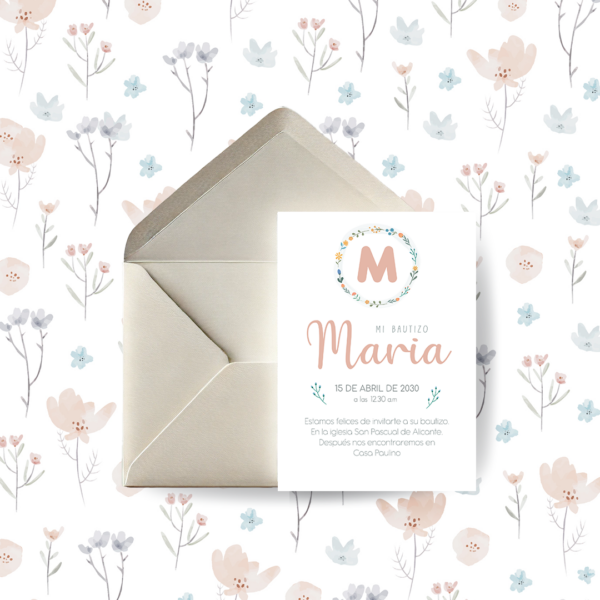 Invitación Bautizo Corona Rosa