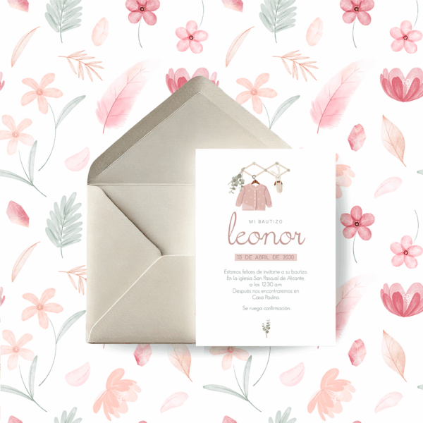 Invitación Bautizo Ropita Rosa