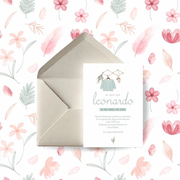 Invitación Bautizo Ropita Azul