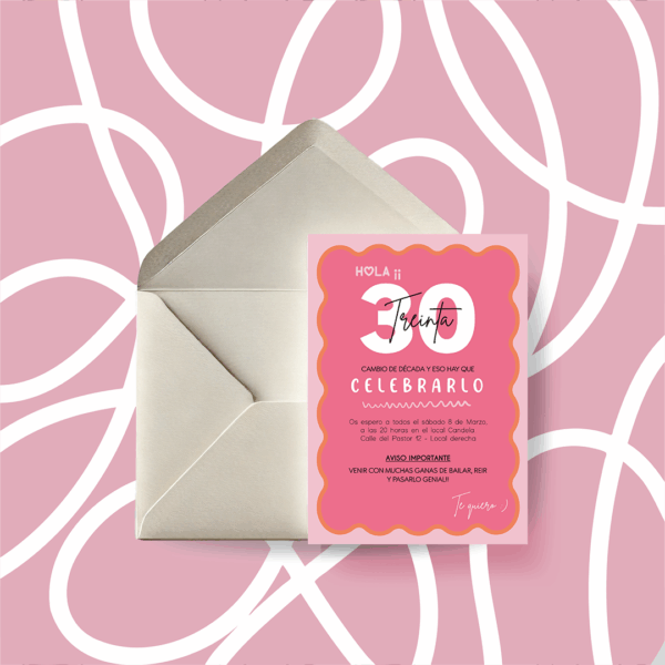 Invitación cumpleaños adulto onda rosa