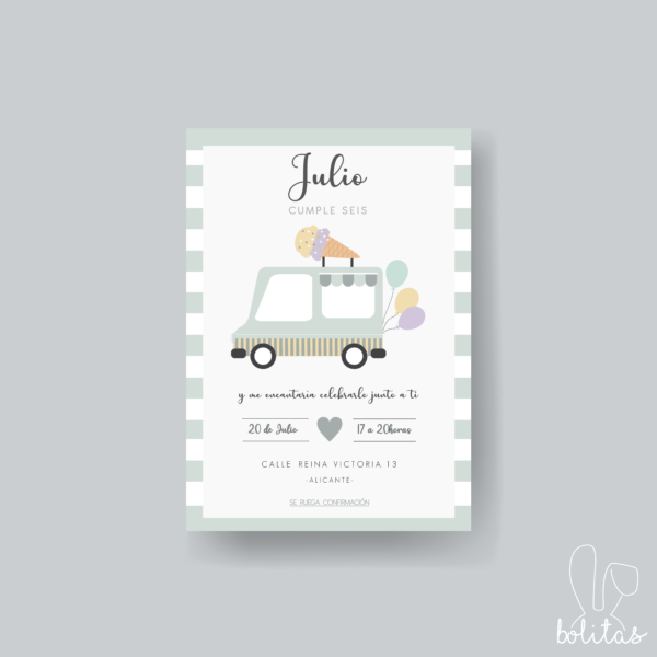 Invitación Cumpleaños Infantil Helados Rosa Azul - Imagen 2