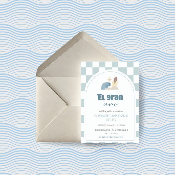 Invitación Cumpleaños Infantil Surf Azul