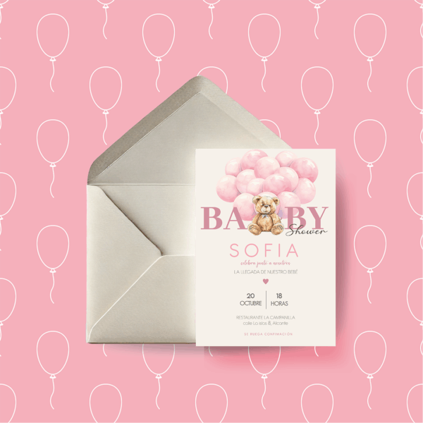 Invitación Baby Shower Osito Rosa